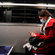 A woman on taking the Paris Métro in France.